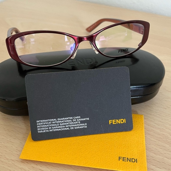 FENDI Readers Cranberry Cat Eye Silver FF Logo Non Prescription Case COA BNWOT - Picture 3 of 14